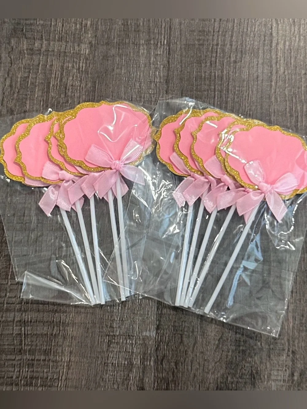 💞 New Pack of 10 Pink & Gold Glitter Buffet Food Label Cupcake Toppers